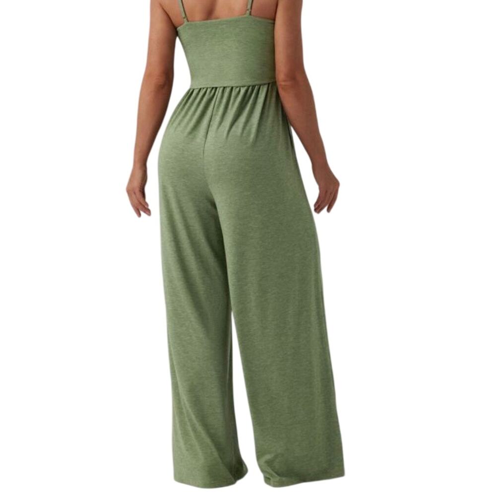 Halara Jumpsuit Adjustable Straps Ruched Wide Leg Light Green Floral Yarn Small - Picture 2 of 14
